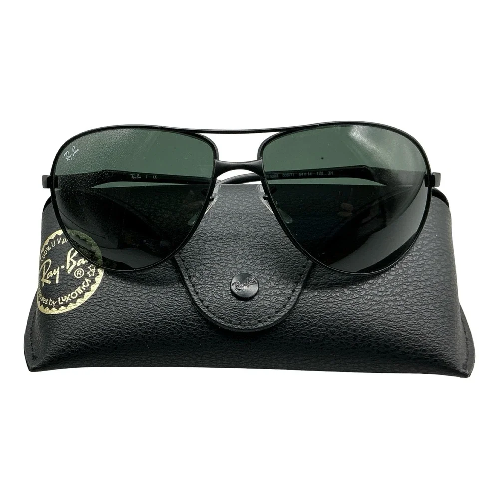 Ray-Ban RB 3393 006/71 Black Aviator Sunglasses Dark Green Lens 64-14-120